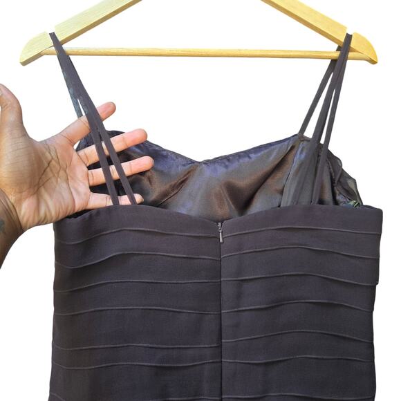 CM Couture Womens Chocolate Brown Semi-sheer 100% Silk Tiered Formal Gown 12 - Picture 6 of 12